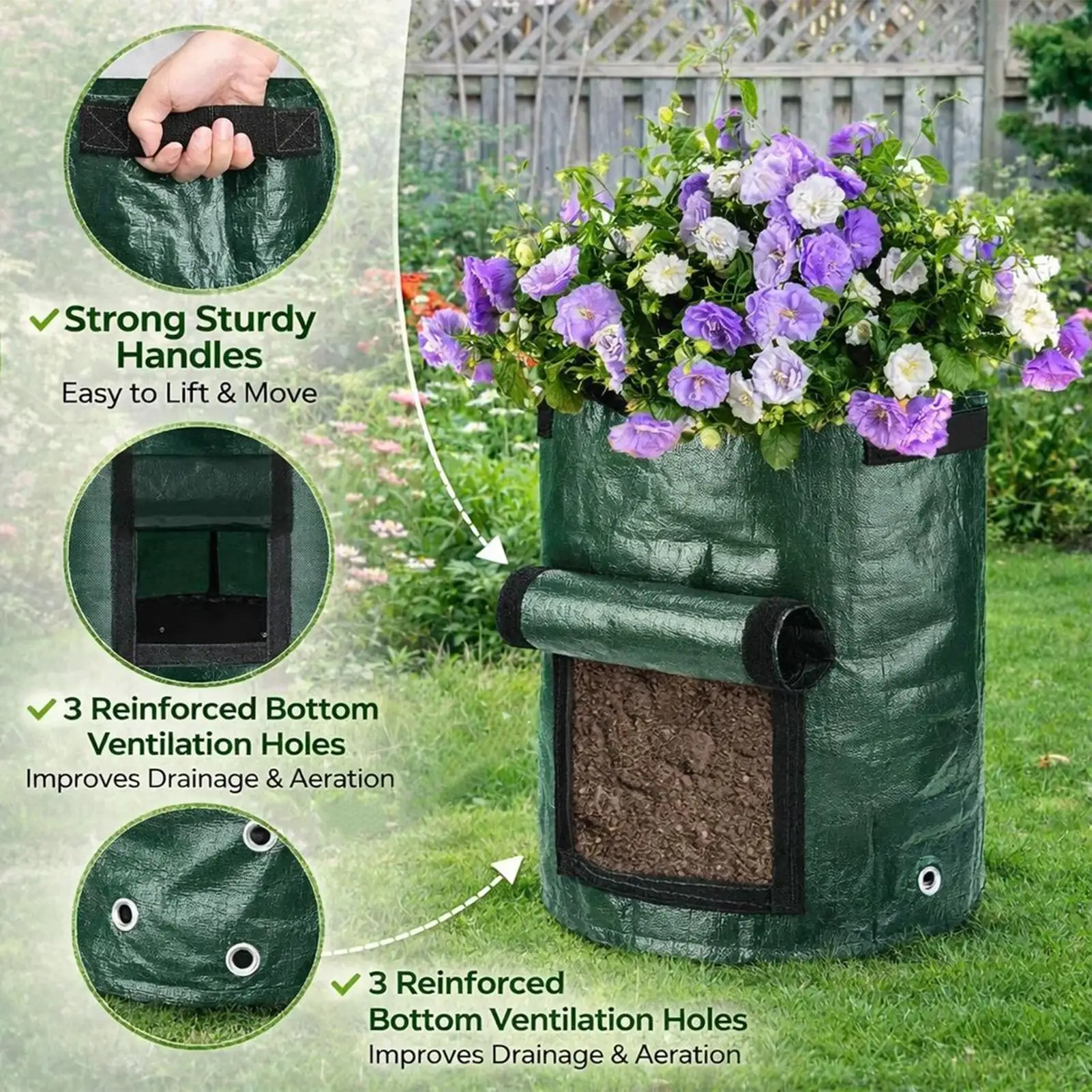 Grow Bags 4-Pieces Fabric Greenhouse Flower Bucket Growing Bags With Flap And Handles For Indoor Vegetable Flower Nursery Raised
