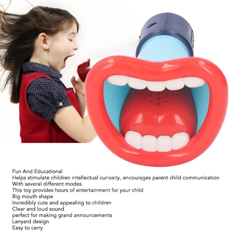 Changeur de voix pour enfants, grande bouche, effet sonore Multiple, enregistrement éducatif, haut-parleur, jouet avec lanière bleue