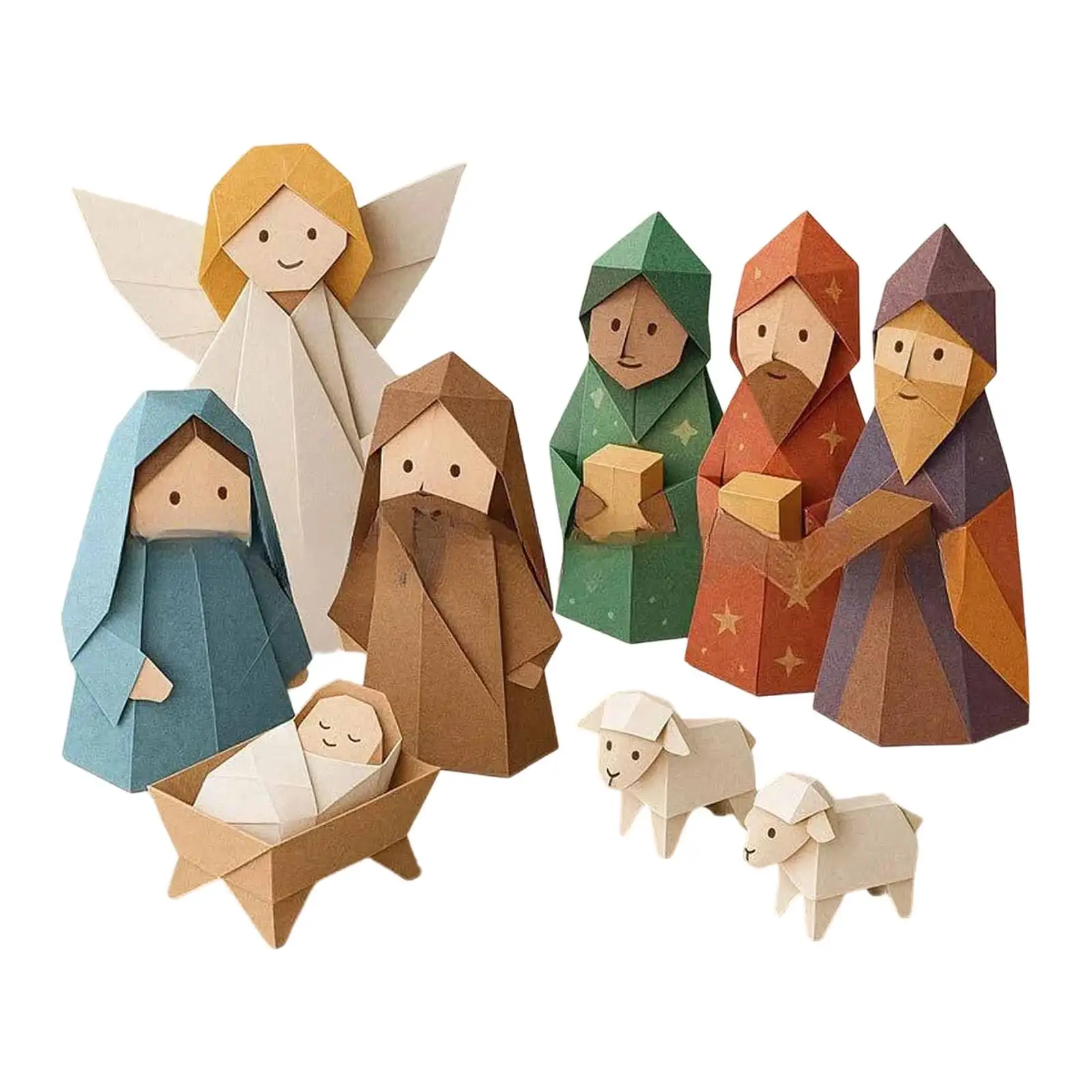 2xDIY Paper Nativity Scene Craft Kit,Christmas Nativity Ornament Collectible Home Decor Origami Paper Craft Kit for Adults Kids