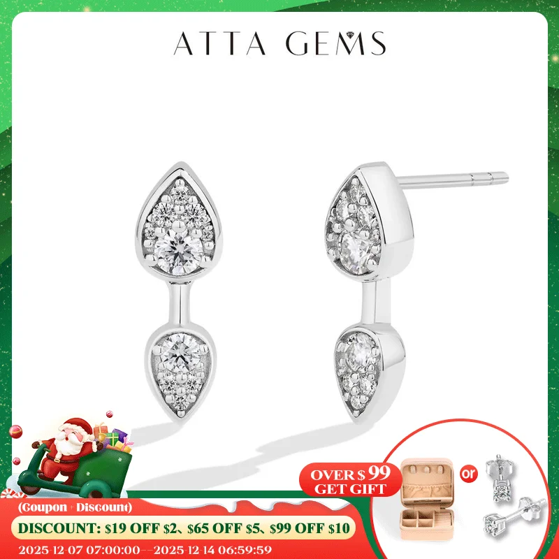 

ATTAGEMS Classic Full Moissanite Stud Earring Double Teardrop Design S925 Sterling Silver 18kGold Plated For Women Party Jewelry