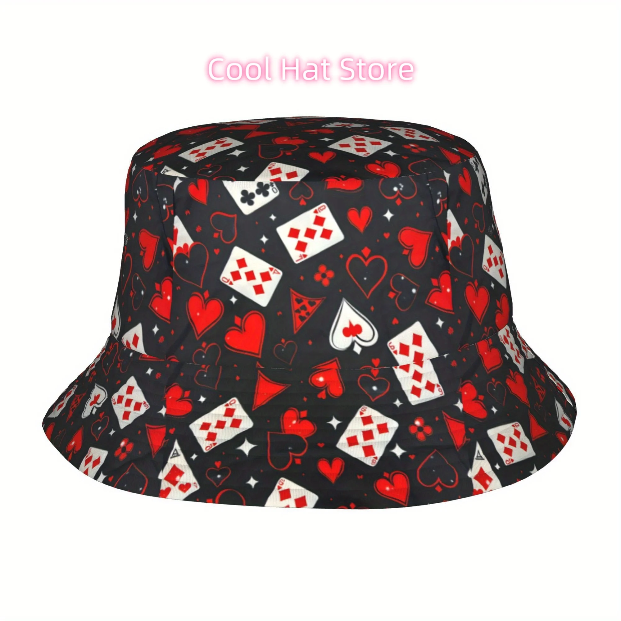 1pc of Poker-Themed Bucket Hats for Both Men And Women, Suitable for Outdoor Events, Beaches, And Festivals. These Lightweight S