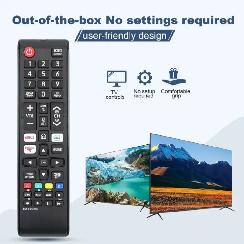 For Samsung TV Remote BN59-01315B Replacement Smart 4K QLED Netflix Prime Video Control No Setup Black