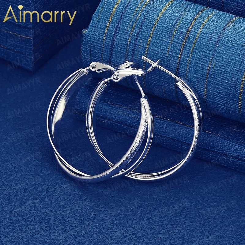 925 Sterling Silver 26mm Double-layer Staggered Frosted Earrings for Women's Parties and Banquets High-quality Fashion Jewelry
