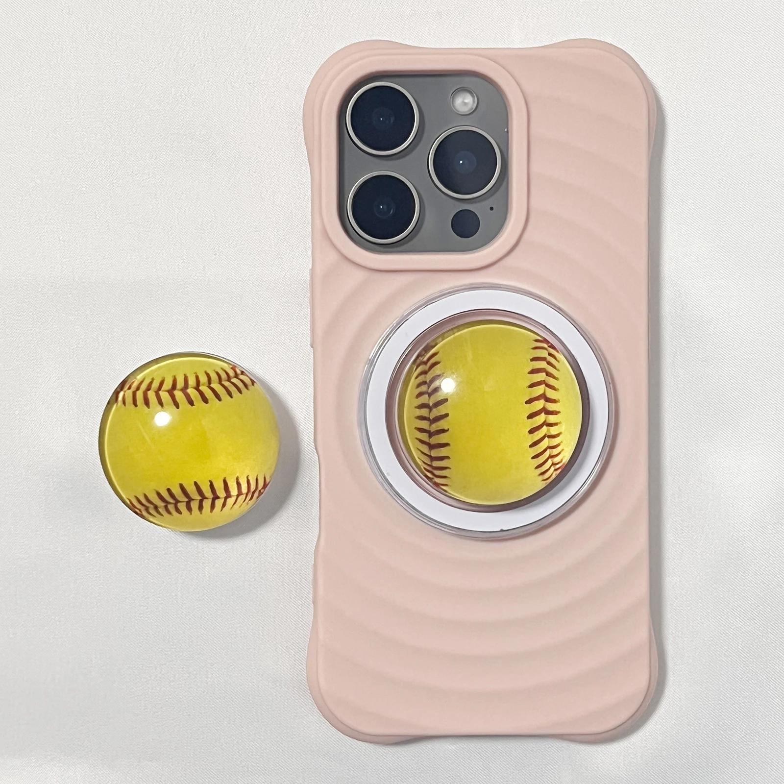 3D-Kristallkugel Gelber Baseball-Handyhalter Handyhülle Ständer für Magnethalterung für iPhone 17 Pro Max Griptok