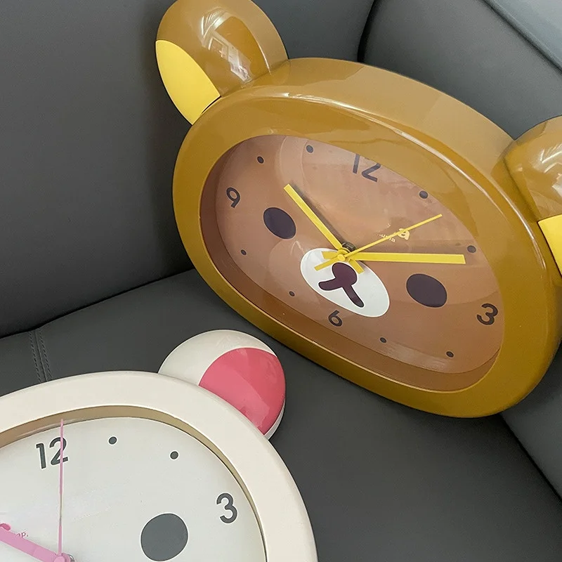 Cute Rilakkumaed Bear Wall Clock Mute Seconds Quartz Clock Cartoon Large Size Wall Mounted Clock Bedside Room Home Decor