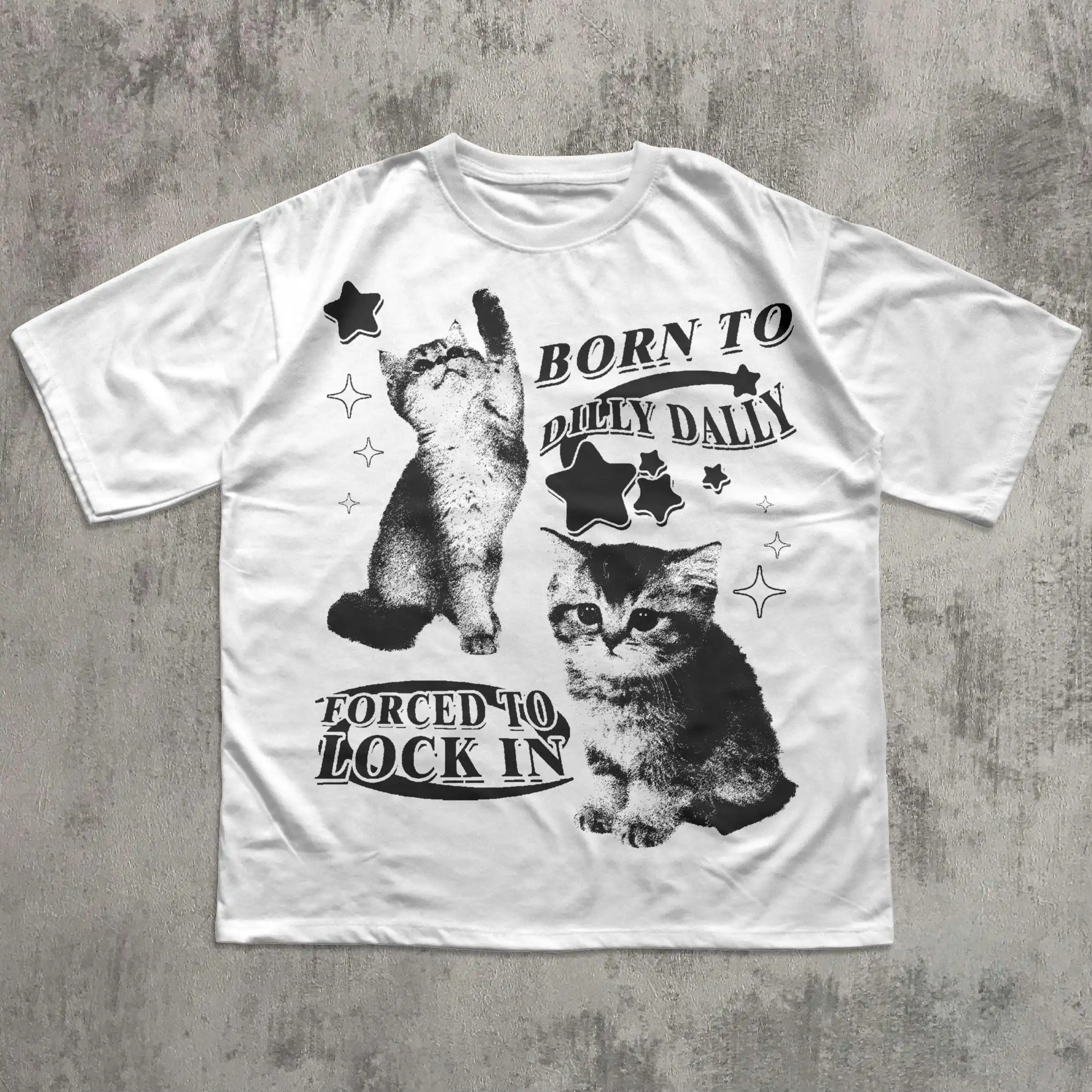 Born To Dilly Dally Forced To Lock on Funny Y2K Kitten T-shirt, Cat Meme Shirt, Silly Cats Tee, Comfort Colors, Ironic Tees