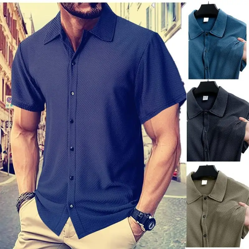 

Men's Ice Silk Lapel ort Sve irt Beachwear Loose Fit Summer Thiened Casual Pure Color irt M Summer Top