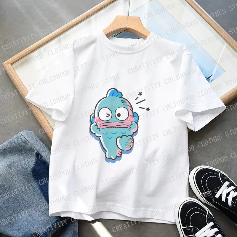 Children T-Shirts Hangyodon Tee Shirt Kid Cartoons Kawaii Green Fish Casual Clothes Anime Boy Girl Tops Short Sleeve