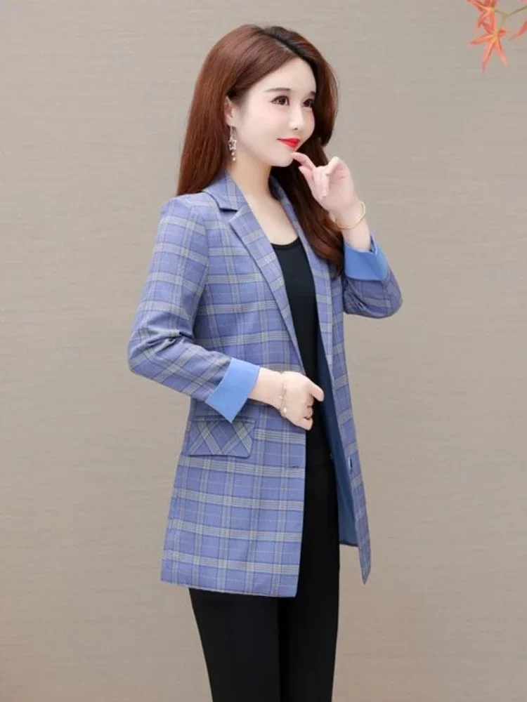 Künstlerischer Vintage-Blazer für Damen im Frühling und Herbst 2025, neuer karierter Blazer, entspannte Passform, mittellang, lässig, Wochenende, Arbeit, Pendeln, Anzugjacke