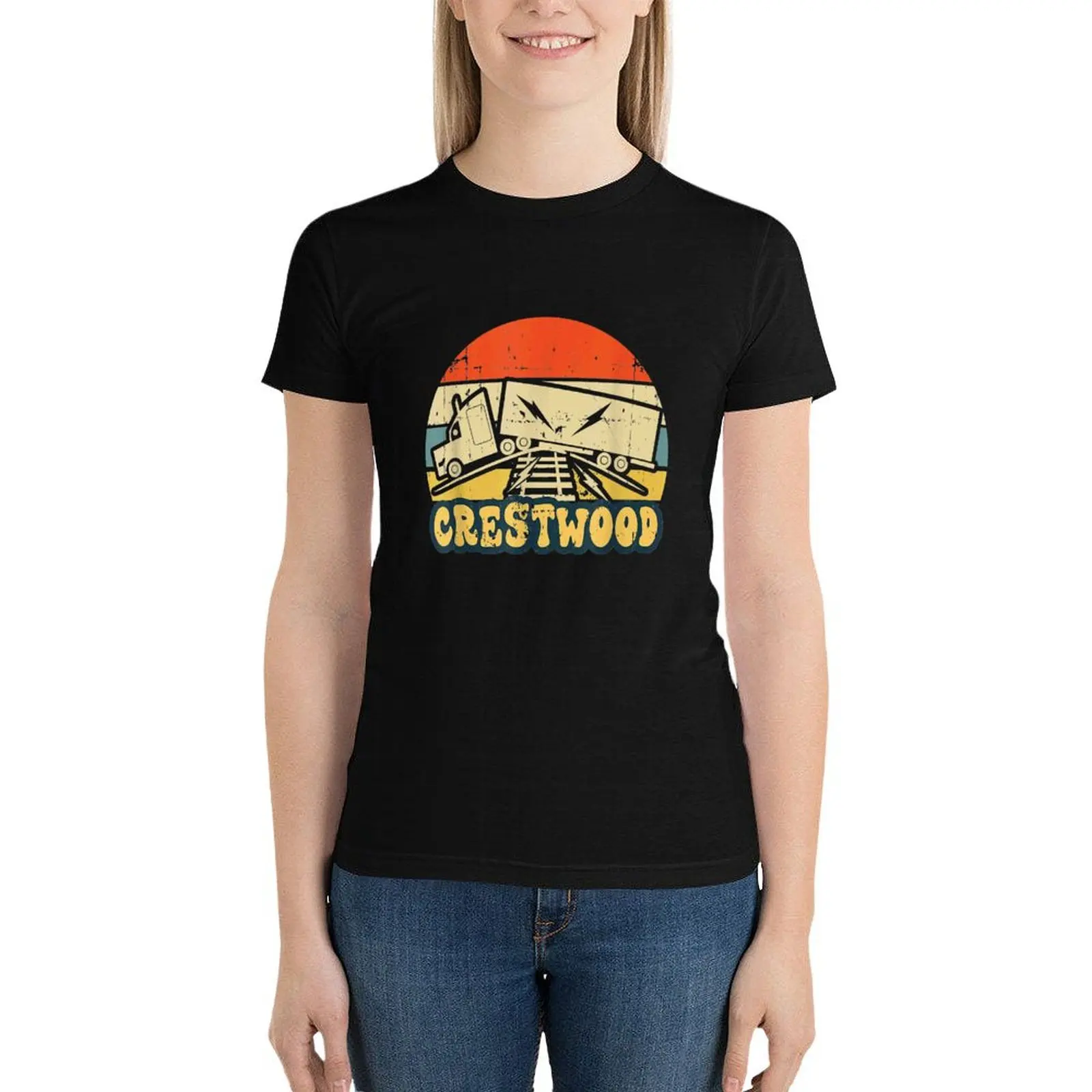 Crestwood Kentucky KY Tourism Semi Truck on Railroad Tracks T-Shirt summer tops tops Woman T-shirts