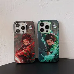 Anime Demon Slayer Case Phone Case For IPhone 11 12 13 14 15 Pro Max Color Sliver Plating Lens Kimetsu No Yaiba Soft Cover Funda