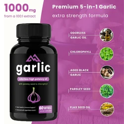 Odorless Garlic Pills - Super Soft Capsules 1000mg Immune Support Supplement Euclid, Chlorophyll, and Black Garlic Extract