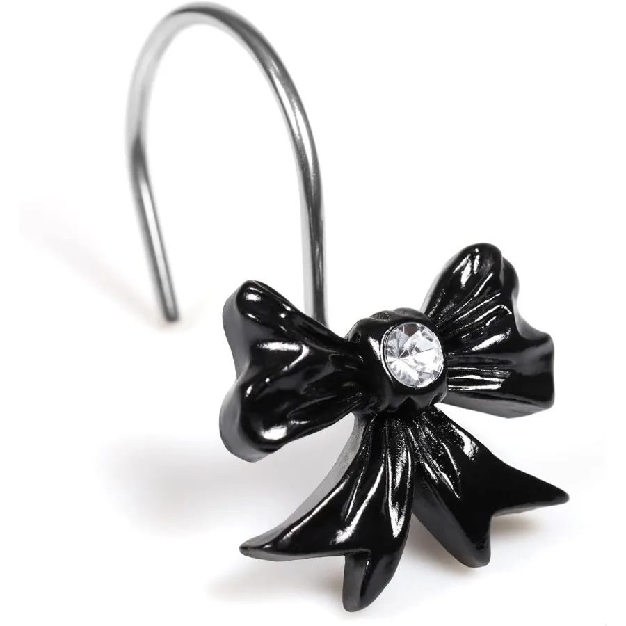 

Черные декоративные крючки для занавесок для душа: милые кольца для занавесок для душа из нержавеющей стали в форме банта для праздничной ванной комнаты D