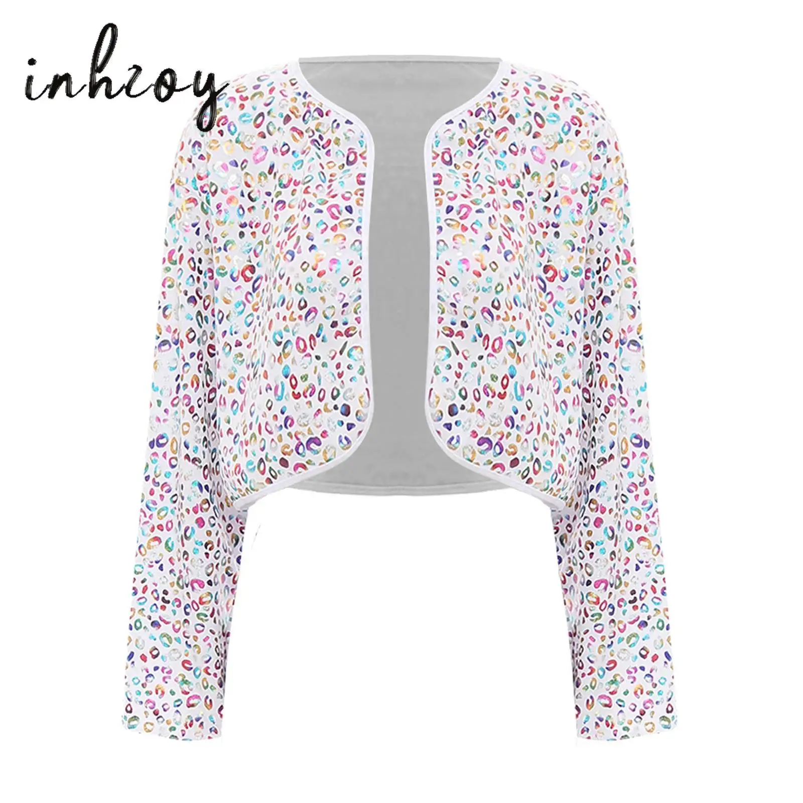 

Unisex Women And Men Shiny Leopard Print Short Coat Fashion Long Sleeve Cardigan Tops Modern Dance Performance Costume