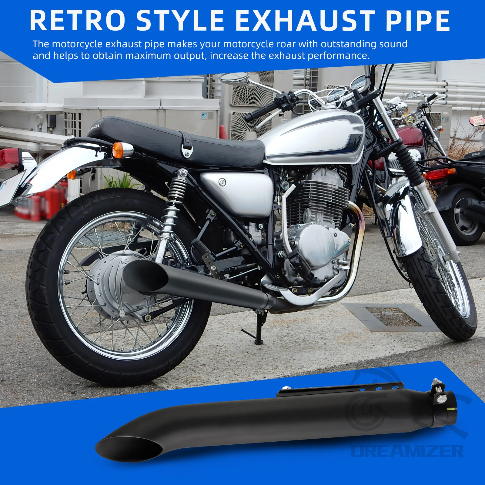 20'' Motorrad-Auspuff-Schalldämpfer Retro Vintage Galvanisierter Moto Slip-On Auspuff-Schalldämpfer Schwarz für Honda CM450 CM400 CM250