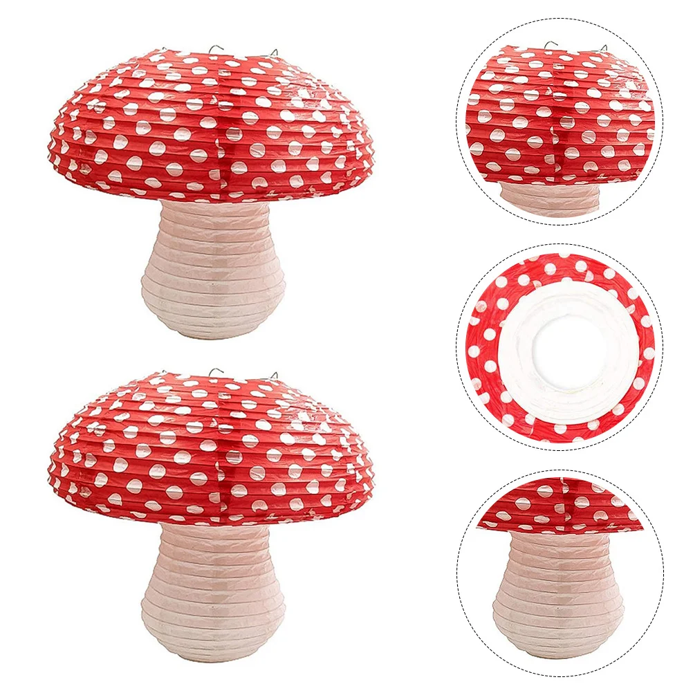 

2 Pcs Mushroom Red Decor Decorations Lanterns Japanese Decorative Scene Festival Party Props