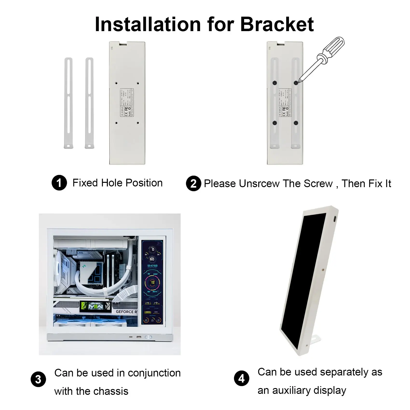 8.8インチ ストレッチバー IPS USB 拡張モニター 1920x480 PCケース用 サブディスプレイ ホワイト/ブラックケース