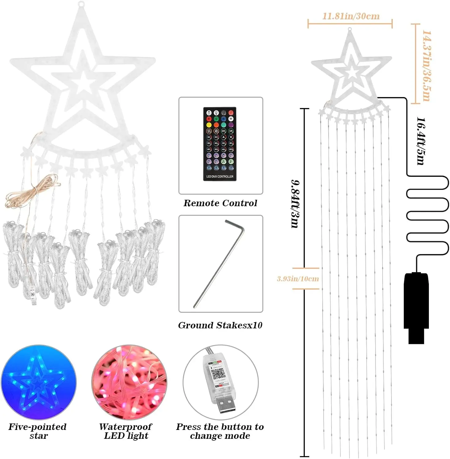 Smart RGB LED String Lights para Decoração De Árvore De Natal, USB, App Controle Remoto, Quarto, Festa De Casamento