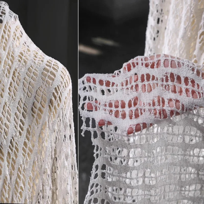 

Белая полая трикотажная сетчатая ткань для эластичных отверстий, креативная ткань для дизайна одежды «сделай сам», шитье своими руками по дворам