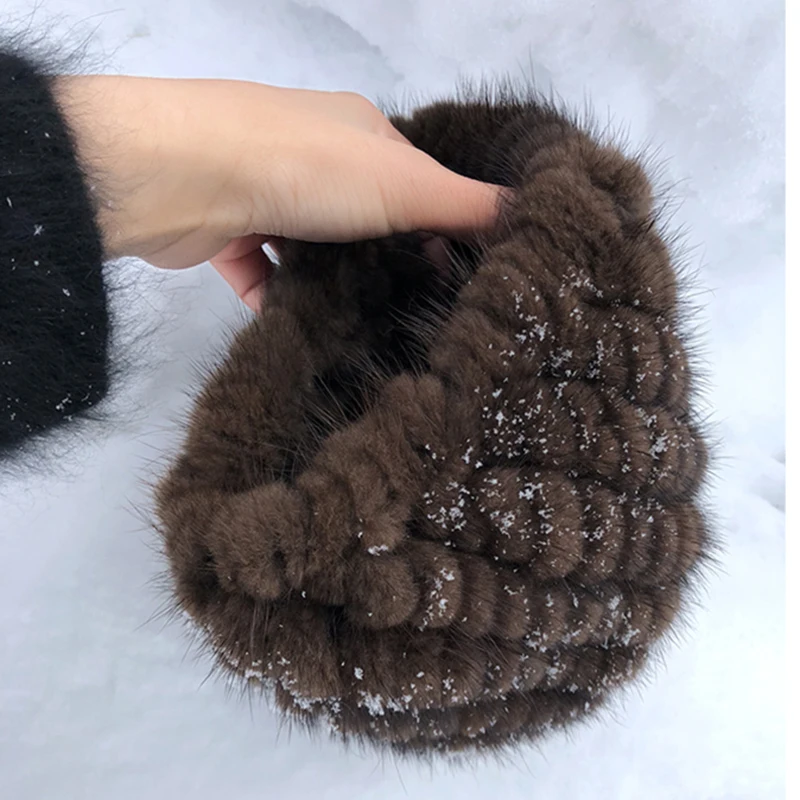 New fashion Genuine real natural women\'s knitted Mink Fur Hat hand made knit Fashion Winter Headgear Berets cap