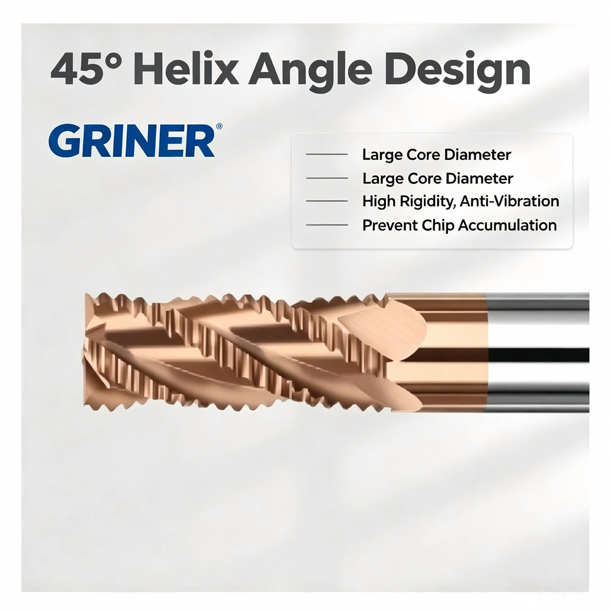 GRINER 3 Flute Extra Long Roughing End Mill HSS‑CO / Solid Carbide Corrugated Wave Edge Milling Cutter For Aluminum Alloy CNC Ro
