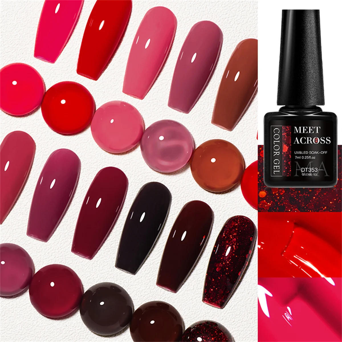 8pcs Gel Nail Polish Set HEMA TPO Free Red Pink Glitter Semi Permanent Soak Off UV Gel Varnish Nail Art Decoration Nail Supplies