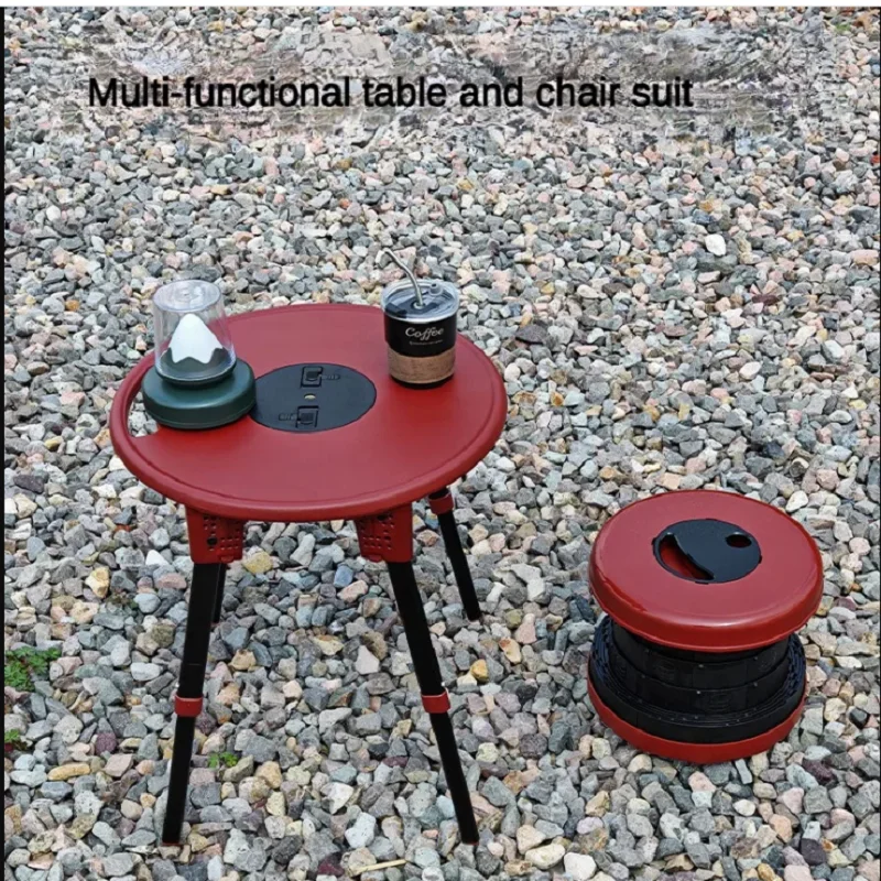 

2024 Outdoor Foldable Picnic Table Round Portable Camping Table with Stools, Lightweight Patio Furniture for Garden, Beach, BBQ