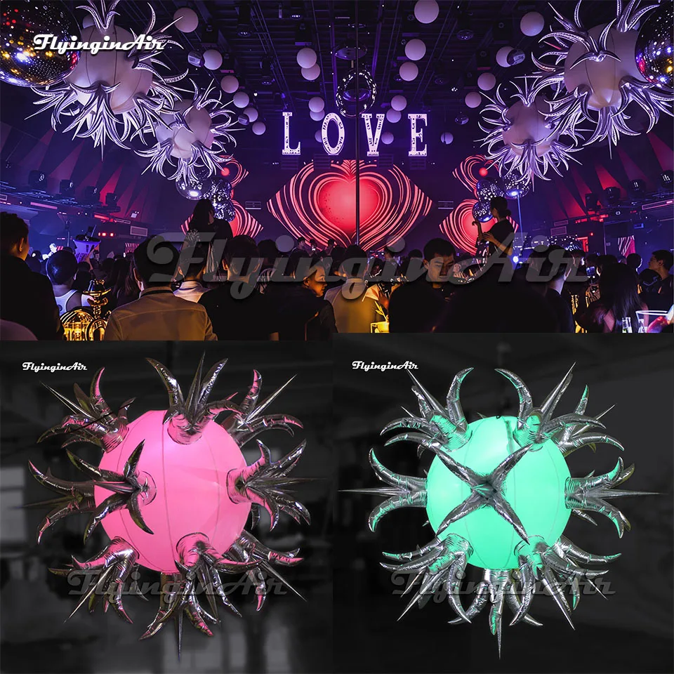 

2m Hanging Silvery Large Inflatable Lantern Personalized Ornament Balloon With LED Light For Concert And Party Decoration