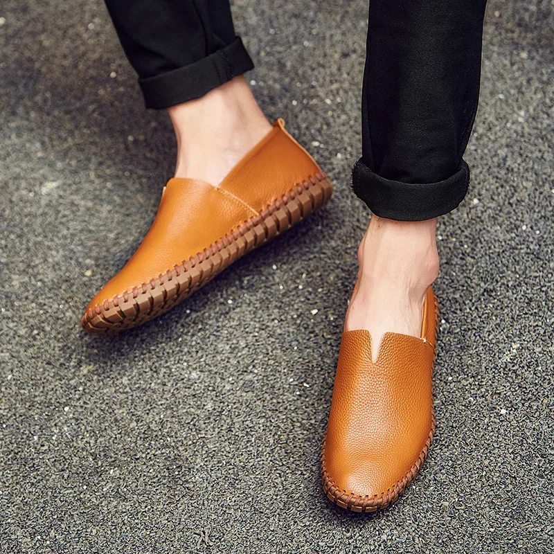 High Quality Men's Leather Shoes Outdoor Comfortable Soft Sole Slip-on Plus Size Driving Shoes Fashion Handmade Moccasin Loafers