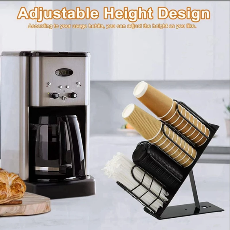 Breakroom Dispenser Coffee Mug Kitchen Countertop Cup Holder Adjustable Height 4 Compartment Lid Organizer Bar Storage C Durable