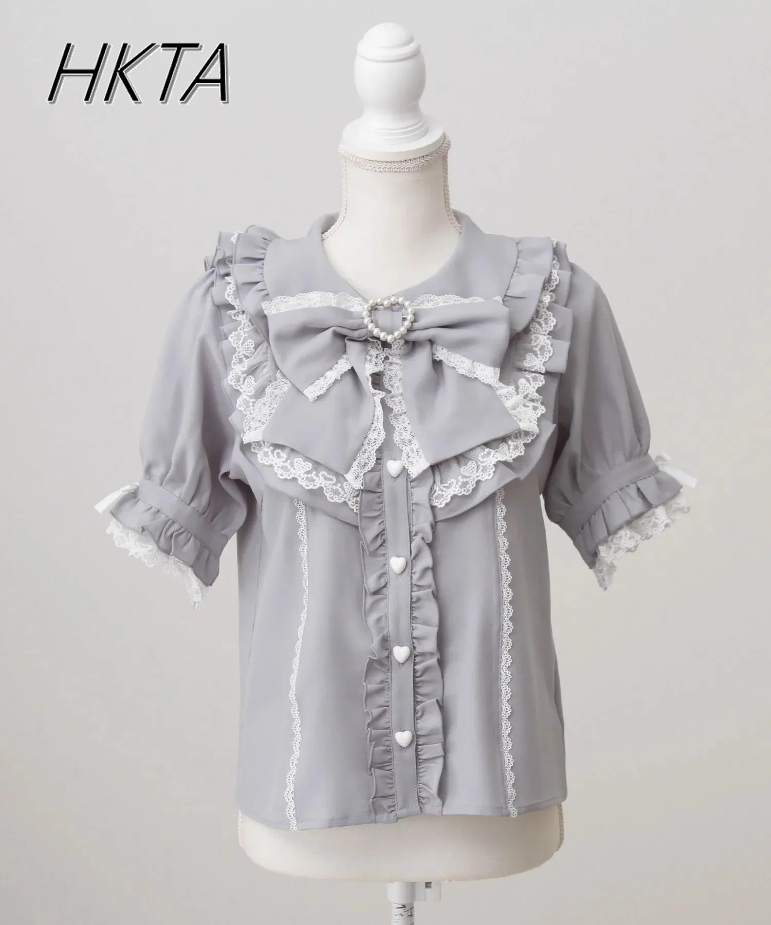 Camicie Lolita nuove estive dolci giapponesi da donna con fiocco colletto per bambola carino camicia a maniche corte con bordo in pizzo camicette bianche da donna