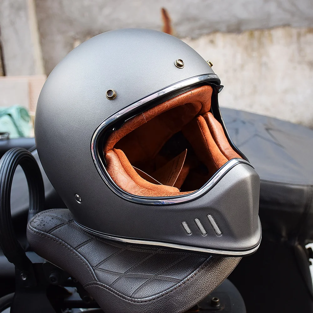 Kask motocyklowy integralny męski damski vintage na motocykl uliczny z homologacją DOT, kask na skuter, ciepłe akcesoria do skuterów śnieżnych