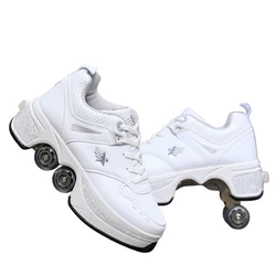 Chaussures à Roulettes à Double Usage pour Femme, Souliers de Skateboard Décontractées, 4 Roues Automatiques à Double Rangée