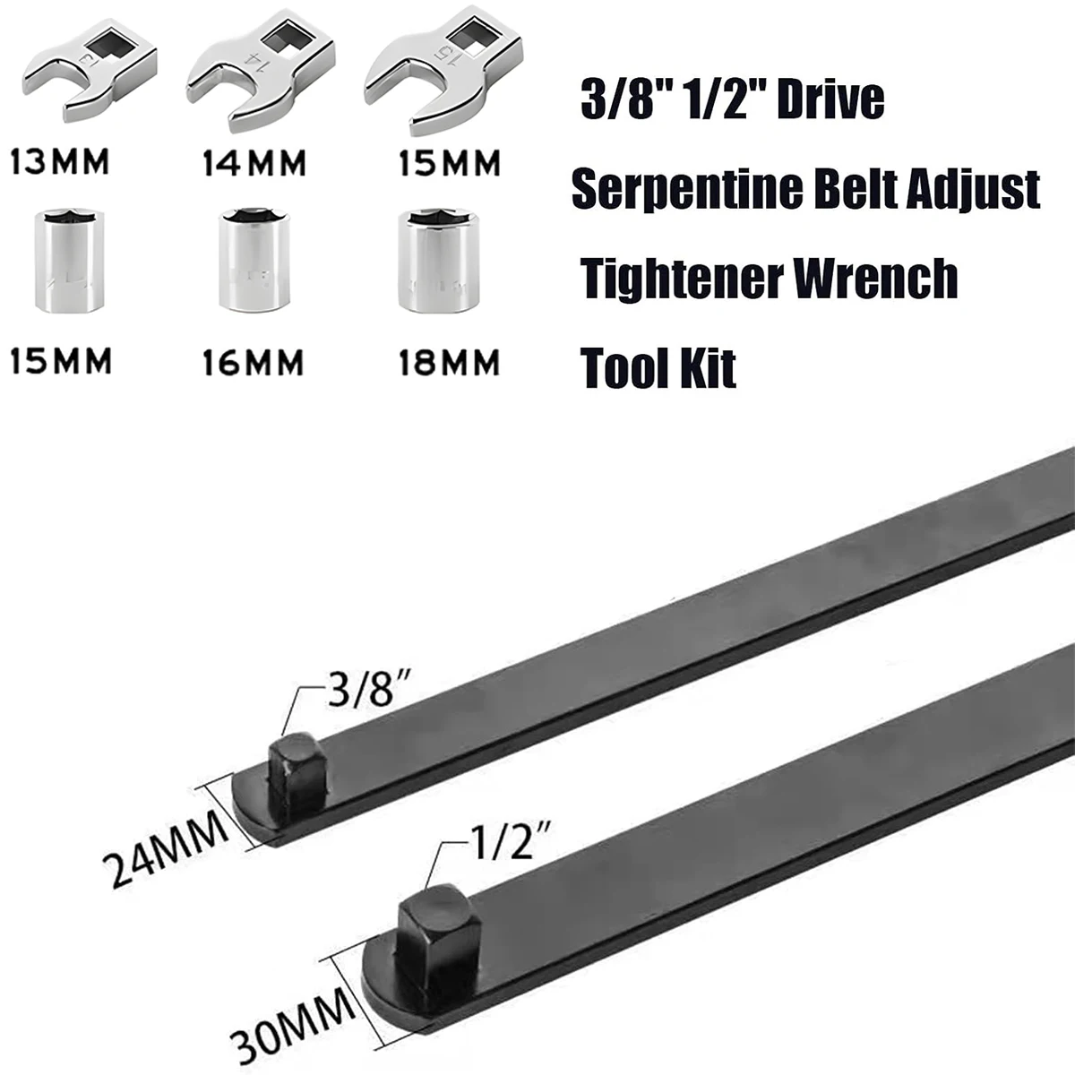 Universelles Keilriemenspanner-Werkzeugset 8-teilig 3/8" & 1/2" Antrieb Verstellbarer Schraubenschlüssel Bestseller für Autoreparaturen – Detail 3