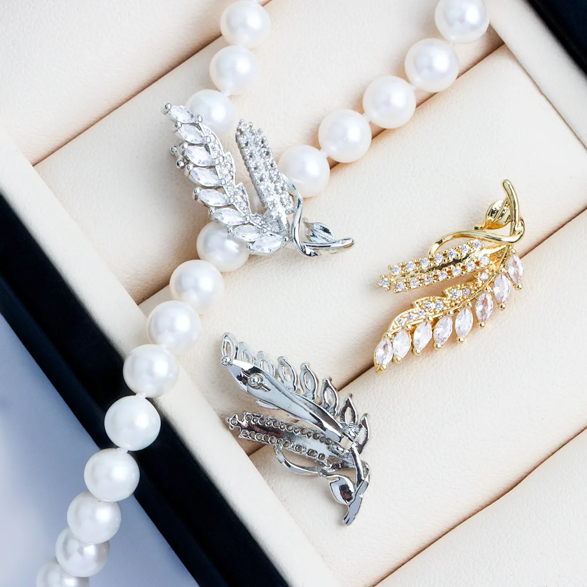 

Zircon Wheat Ear-shaped Pearl Buckle, Sweater Chain Y-chain Clip Buckle Connecting Buckle DIY Necklace Bracelet Accessories