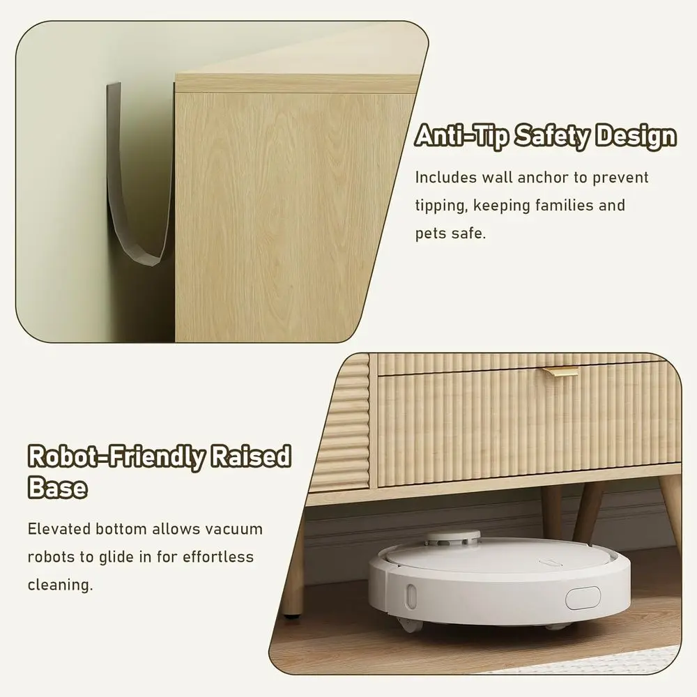 بوفيه حديث من خشب البلوط 47 من منتصف القرن مع 4 أدراج وأبواب، وخزانة تخزين لمساحات المعيشة