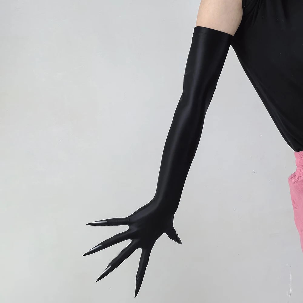 50cm Öl-Pfoten-Handschuhe mit Krallen Sexy Schwarze Hochelastische Glänzende Rollenspiel-Clubwear Weiche Glatte Party-Cosplay-Bühnen-Performance – Detail 3