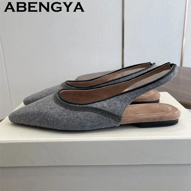 

Pointy Toe Flat Heel Sandals for Women Suede Leather Ethnic Style Sling Back Designer Sandals Summer Fashion Walk Shoes Mujer