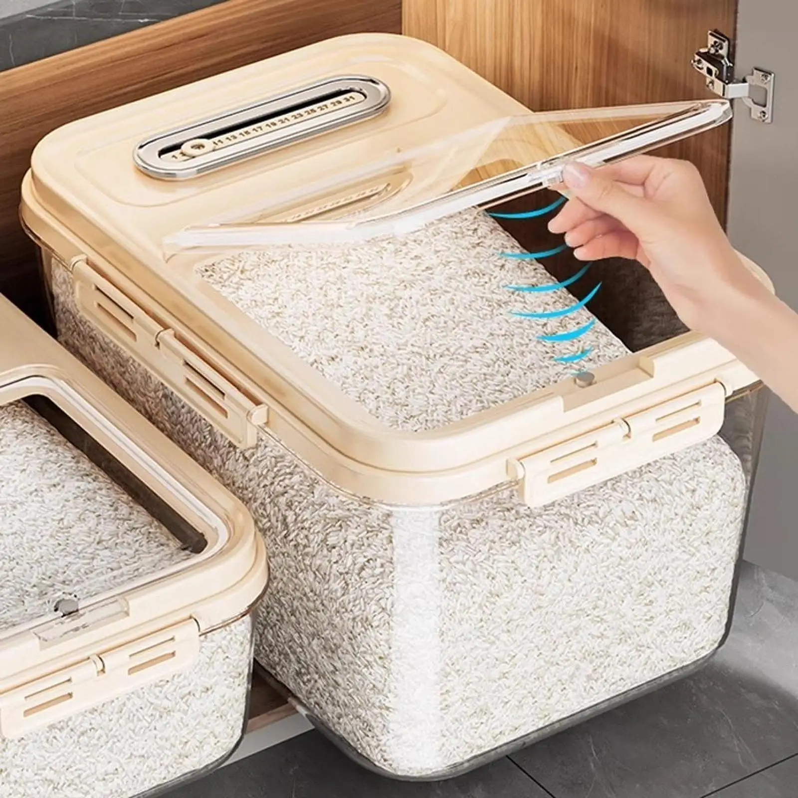 

Rectangular Rice Container with Transparent Seal Lid Food Storage Bin PP Material for Cereals Beans Cat Dog Bird Food