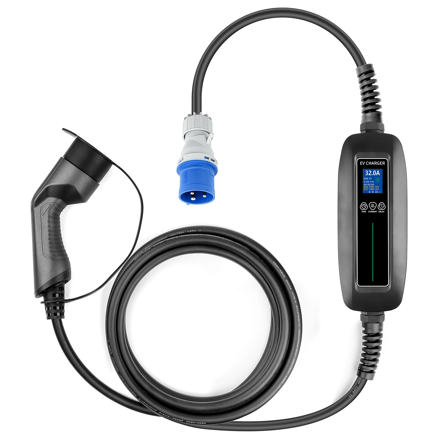 EVSE, Chargeur EV Portable de Type 2 avec 1 Phase et Câble IEC, 8, 16, 24 et 32A pour Véhicule Électrique Audi, 62196-2