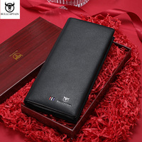 BULLCAPTAIN Long Wallet top-grain leather Men's Purse RFID Blocking Bill Card Holder Large Capacity Wallet Men Gift