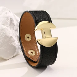 Gothic Punk Lychee Pattern Glossy Bracelets Belt Buckle PU Leather Women Men Multicolor Couple Bangles Fashion Top Jewelry