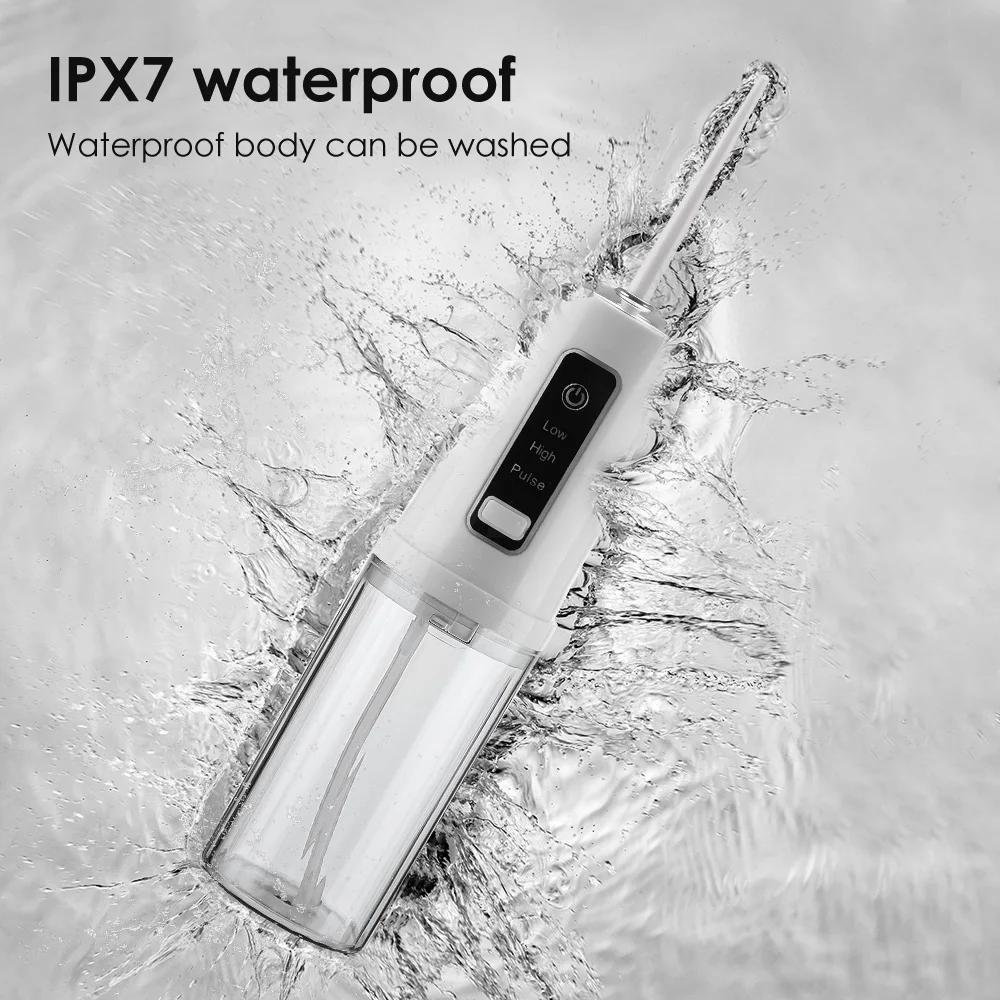 Kabelloser Wasserflosser, tragbarer Munddusche mit 3 Modi & 4 Düsenspitzen, 230ml USB-aufladbar für die Zahnreinigung auf Reisen – Detail 11