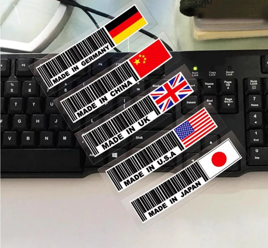 صنع في إيطاليا الصين ألمانيا الولايات المتحدة الأمريكية اليابان روسيا ملصقات الباركود مضحك الفينيل العلم دراجة نارية ملصق خوذة سباق الشارات سيارة