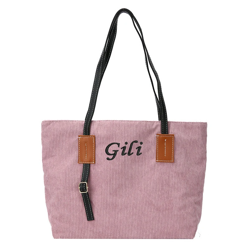 Bolso de compras con nombre personalizado para mujer, bolsos de hombro grandes de pana, bolso de compras con bordado personalizado, bolso cruzado