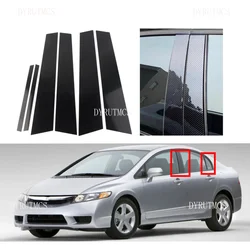 6Pcs Gloss Black Silver Carbon Pillar Posts For Honda Civic Sedan 2006 2007 -2011 Window Decoration Cover Door Side Trim Sticker