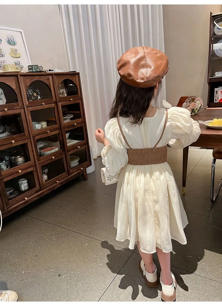 Frühling Herbst Mädchen Kleid Set Langarm Kinder Retro Pu Leder Weste Kleid Set Teenager-Mädchen Kleidung Anzug 4 6 8 12y – Detail 7