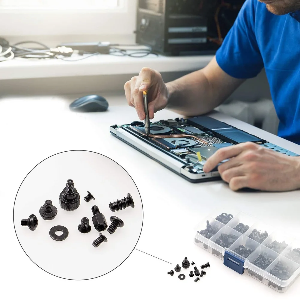 400Pcs Carbon Steel Laptop Screw Kit 10 Types Black Computer Repair Screws Set For Hard Drive SSD Motherboard Fan Maintenance To