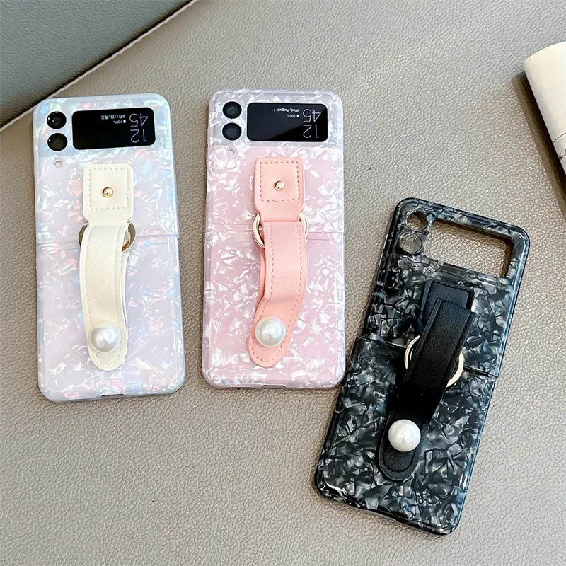 Модный милый чехол с жемчужным ремешком, держатель, подставка для телефона, чехол для Samsung Galaxy Z Flip4, флип-чехол для Galaxy Z Flip3, чехол-книжка 3 4