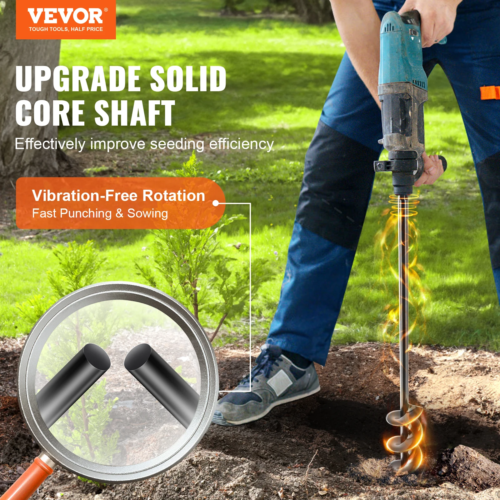 VEVOR Auger Drill Bit for Planting 1.6 x 16.5 Inch Garden Auger Drill Bit Spiral Drill Bit for Bulbs Planting & Holes Digging